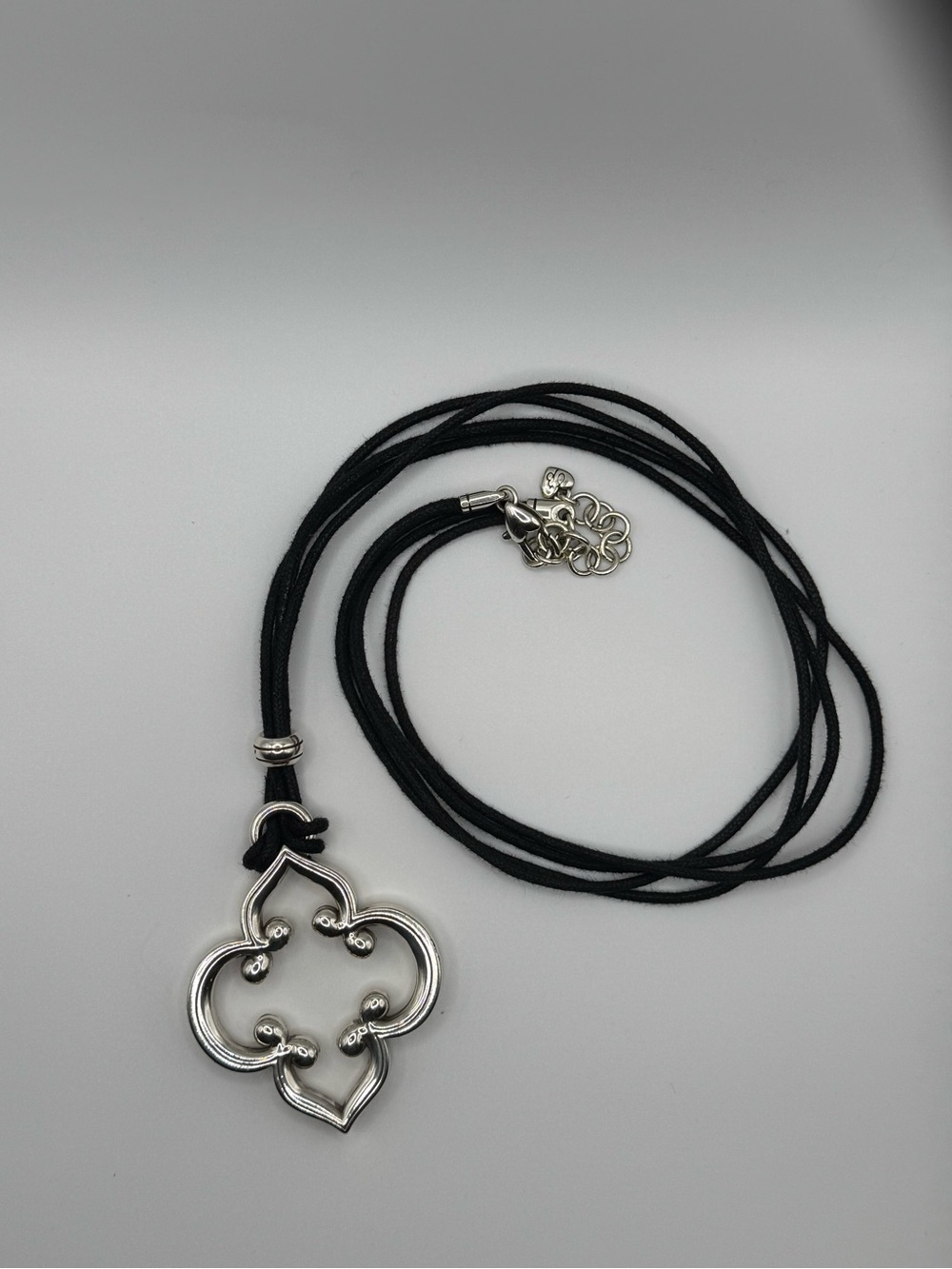 Brighton Silver-Tone Quatrefoil Pendant with Black Cord